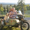 Engagement Portraits with vintage motorcycle