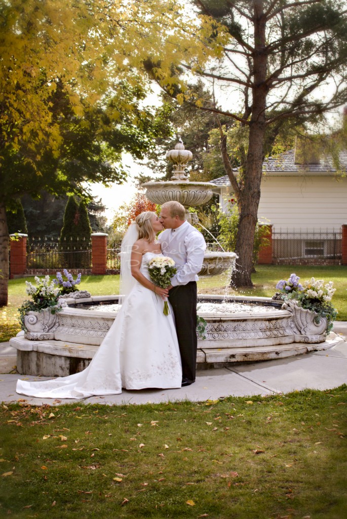 Bride and Groom by Fountain, McGrath Mansion